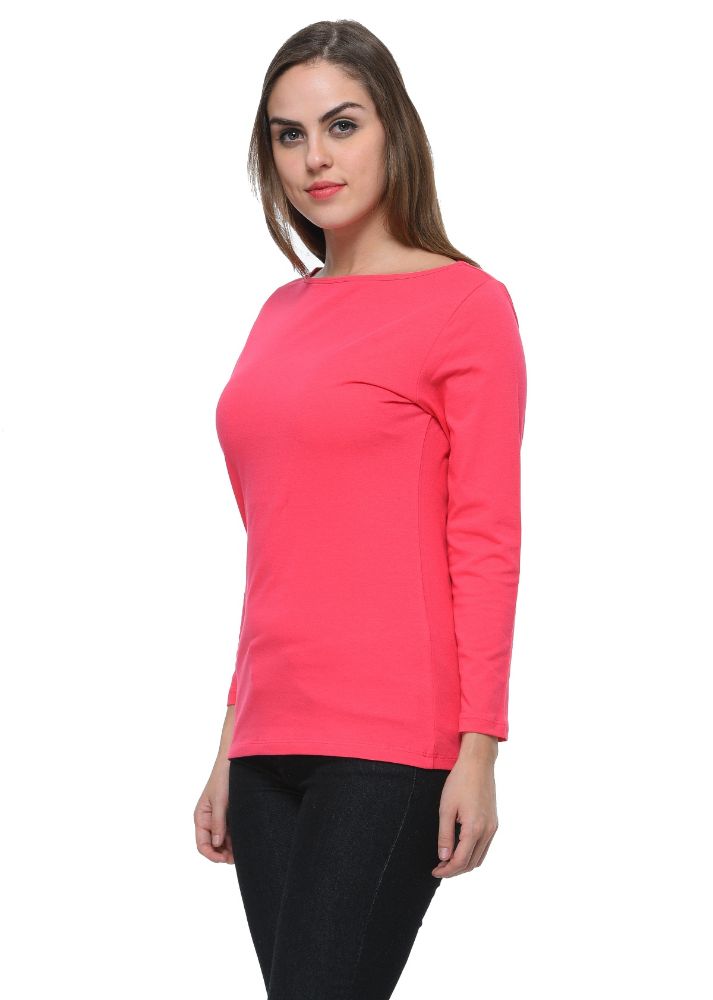 Picture of Frenchtrendz Cotton Spandex Dark Pink Boat Neck Full Sleeve Top