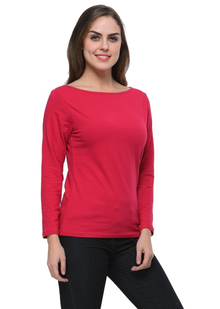 Picture of Frenchtrendz Cotton Spandex Dark Fuchsia Boat Neck Full Sleeve Top