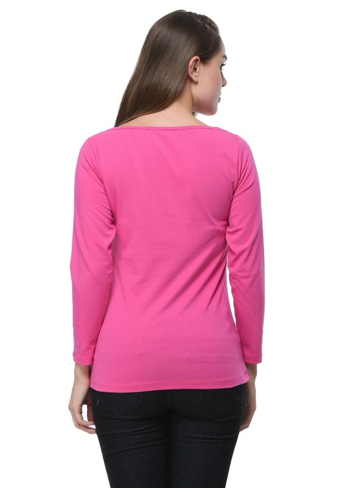 Picture of Frenchtrendz Cotton Spandex Pink Boat Neck Full Sleeve Top