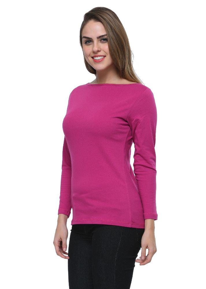 Picture of Frenchtrendz Cotton Spandex Violet Boat Neck Full Sleeve Top