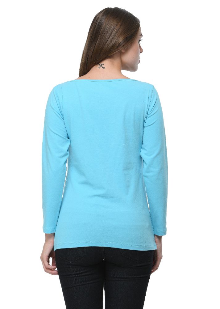 Picture of Frenchtrendz Cotton Spandex Sky Blue Boat Neck Full Sleeve Top