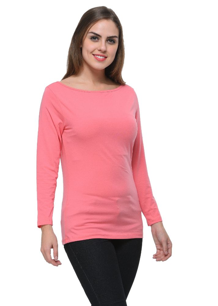 Picture of Frenchtrendz Cotton Spandex Coral Boat Neck Full Sleeve Top