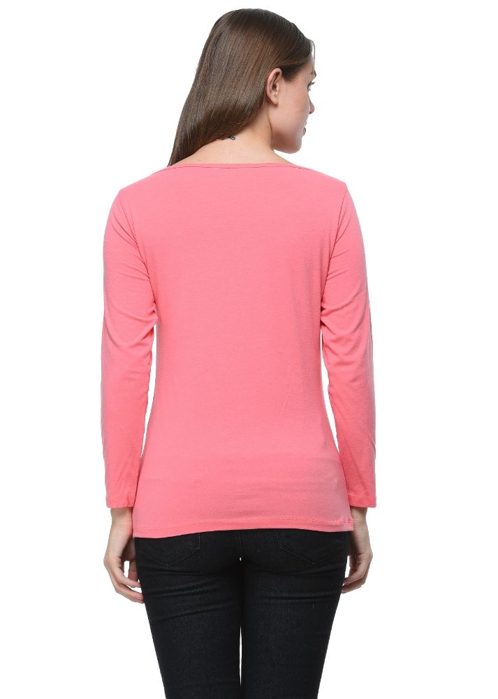 Picture of Frenchtrendz Cotton Spandex Coral Boat Neck Full Sleeve Top