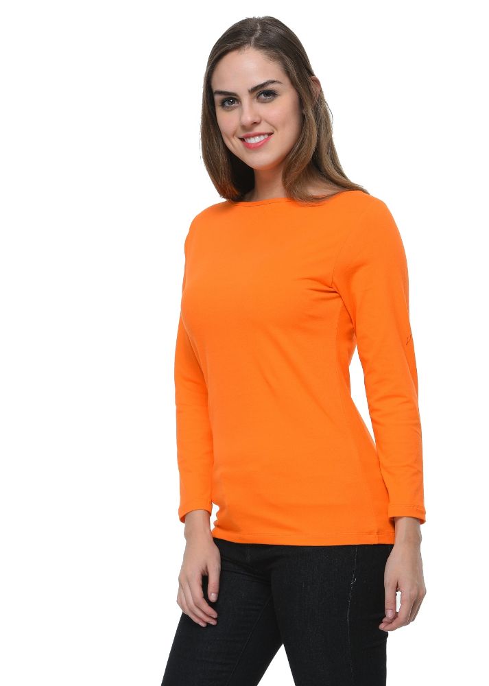 Picture of Frenchtrendz Cotton Spandex Orange Boat Neck Full Sleeve Top