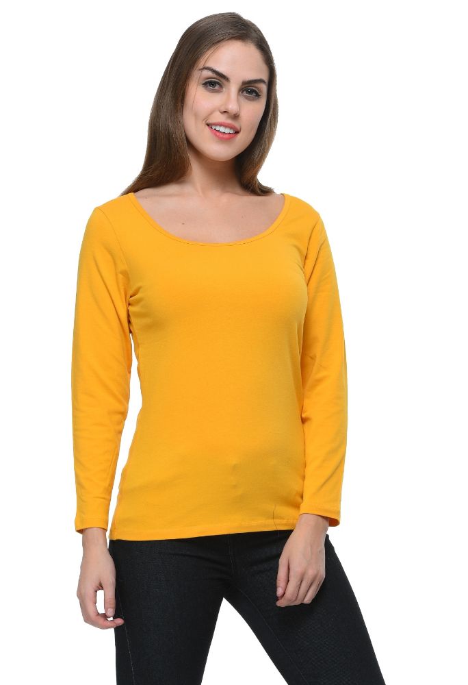 Picture of Frenchtrendz Cotton Spandex Mustard Scoop Neck Full Sleeve Top