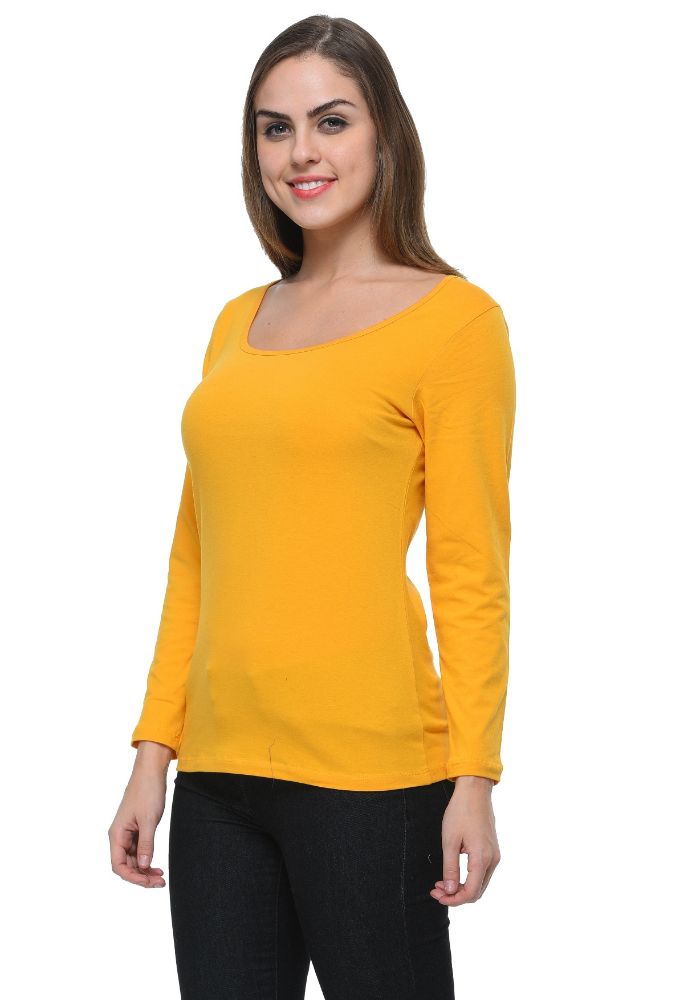 Picture of Frenchtrendz Cotton Spandex Mustard Scoop Neck Full Sleeve Top