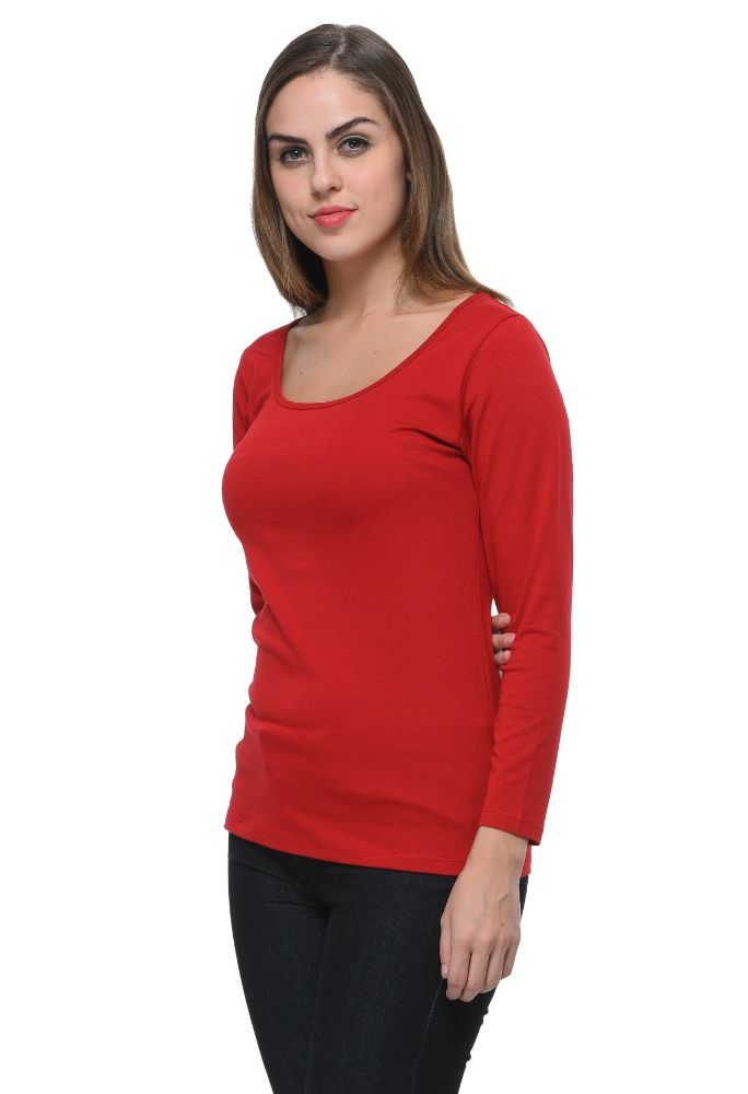 Picture of Frenchtrendz Cotton Spandex Maroon Scoop Neck Full Sleeve Top