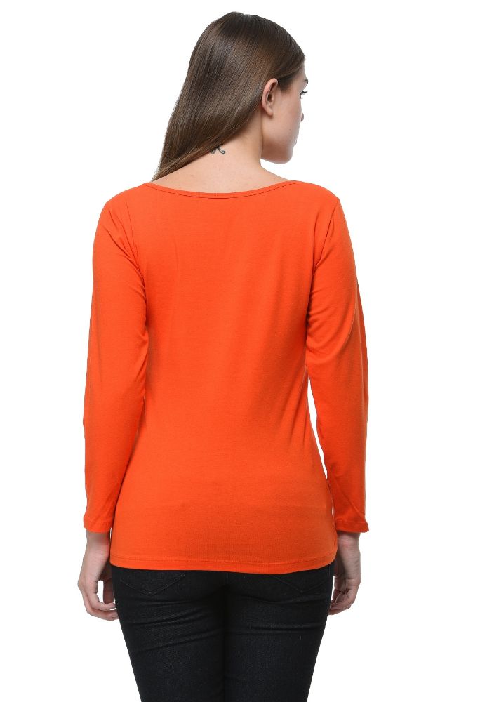 Picture of Frenchtrendz Cotton Spandex Rust Red Scoop Neck Full Sleeve Top