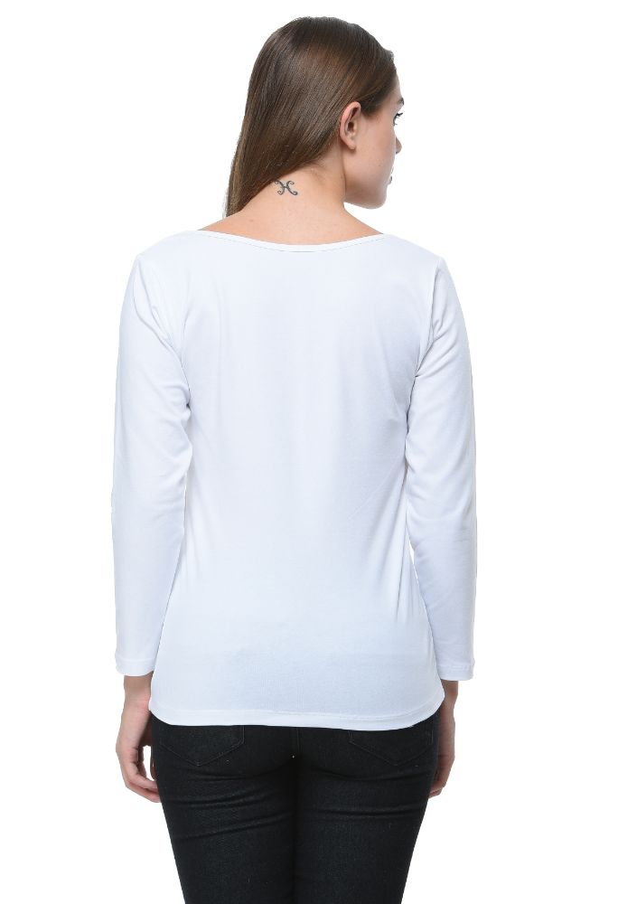 Picture of Frenchtrendz Cotton Spandex White Scoop Neck Full Sleeve Top