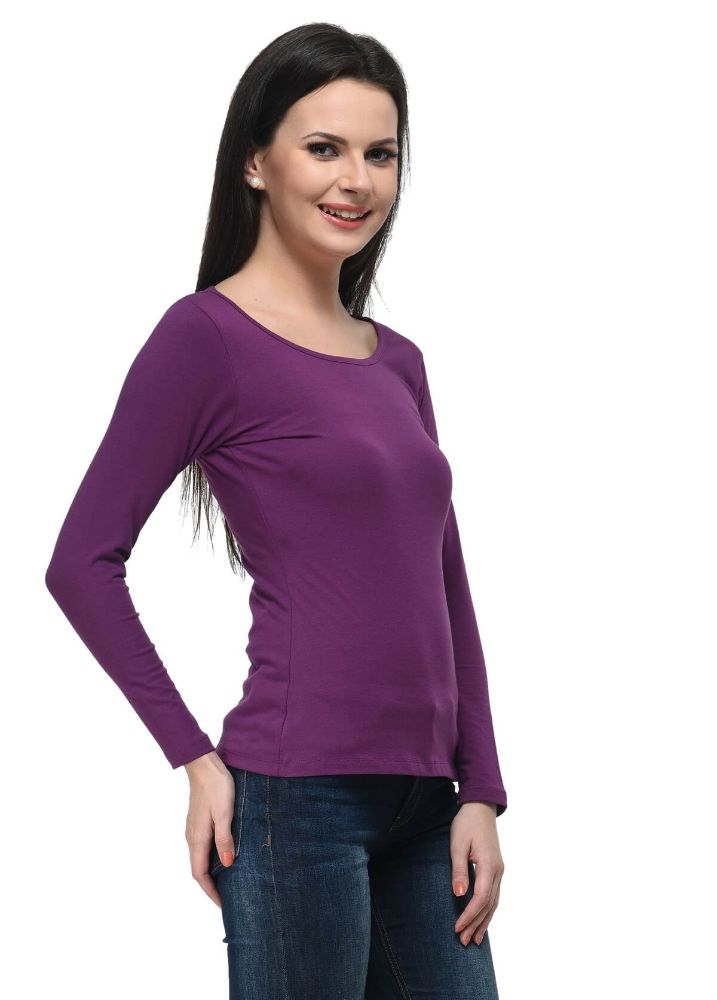 Picture of Frenchtrendz Cotton Spandex Dark Purple Bateu Neck Full Sleeve Top