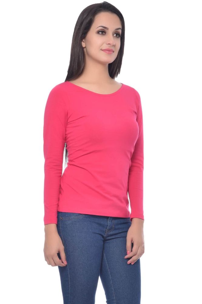 Picture of Frenchtrendz Cotton Spandex Swe Pink Bateu Neck Full Sleeve Top