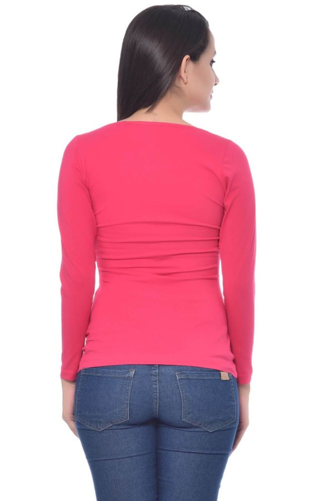 Picture of Frenchtrendz Cotton Spandex Swe Pink Bateu Neck Full Sleeve Top