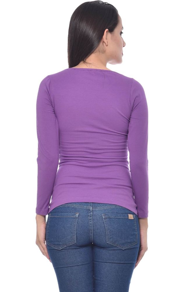 Picture of Frenchtrendz Cotton Spandex Light Purple Bateu Neck Full Sleeve Top