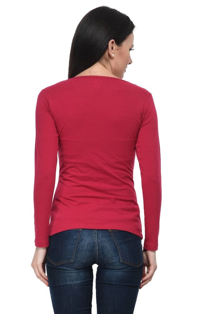 Picture of Frenchtrendz Cotton Spandex Dark Fushcia Bateu Neck Full Sleeve Top