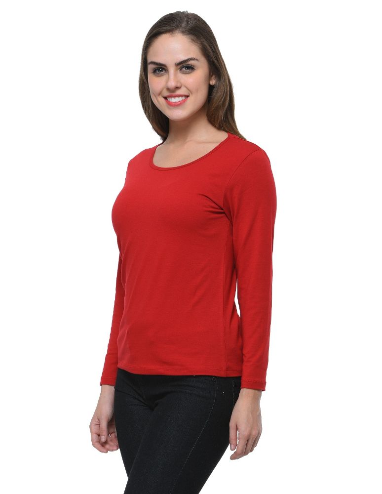Picture of Frenchtrendz Cotton Spandex Maroon Bateu Neck Full Sleeve top
