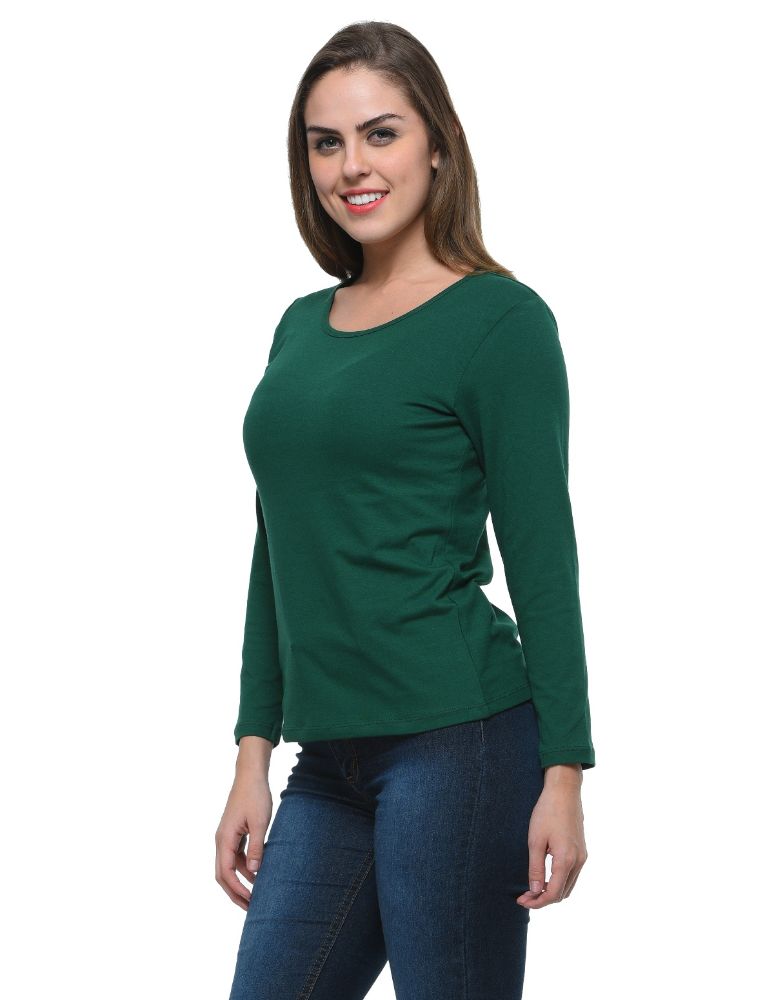 Picture of Frenchtrendz Cotton Spandex Dark Green Bateu Neck Full Sleeve Top