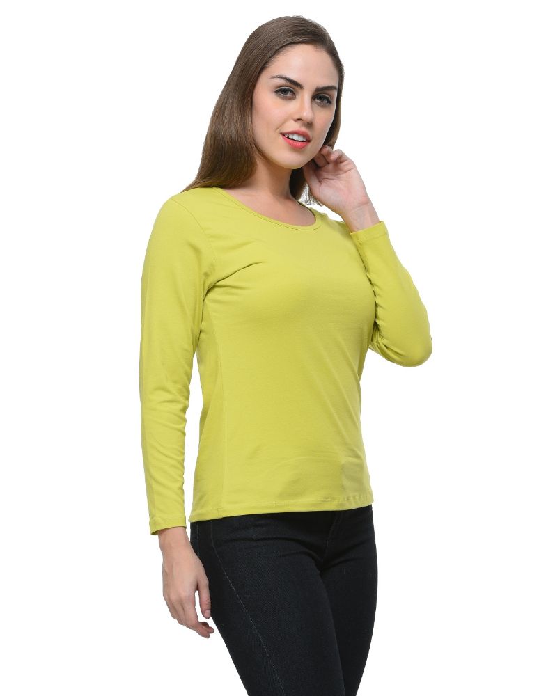 Picture of Frenchtrendz Cotton Spandex Lime Bateu Neck Full Sleeve Top