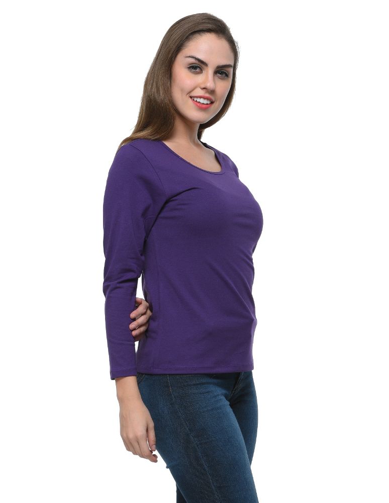 Picture of Frenchtrendz Cotton Spandex Purple Bateu Neck Full Sleeve Top
