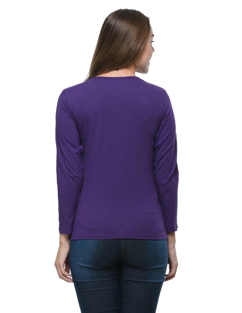Picture of Frenchtrendz Cotton Spandex Purple Bateu Neck Full Sleeve Top