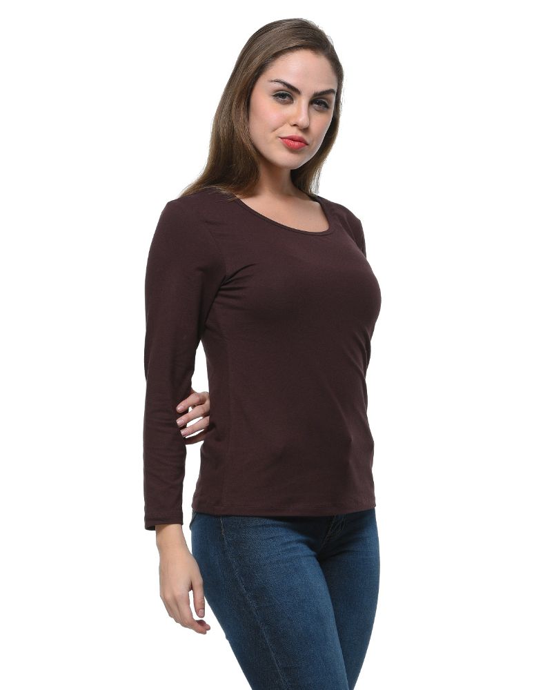 Picture of Frenchtrendz Cotton Spandex Choclate Bateu Neck Full Sleeve Top