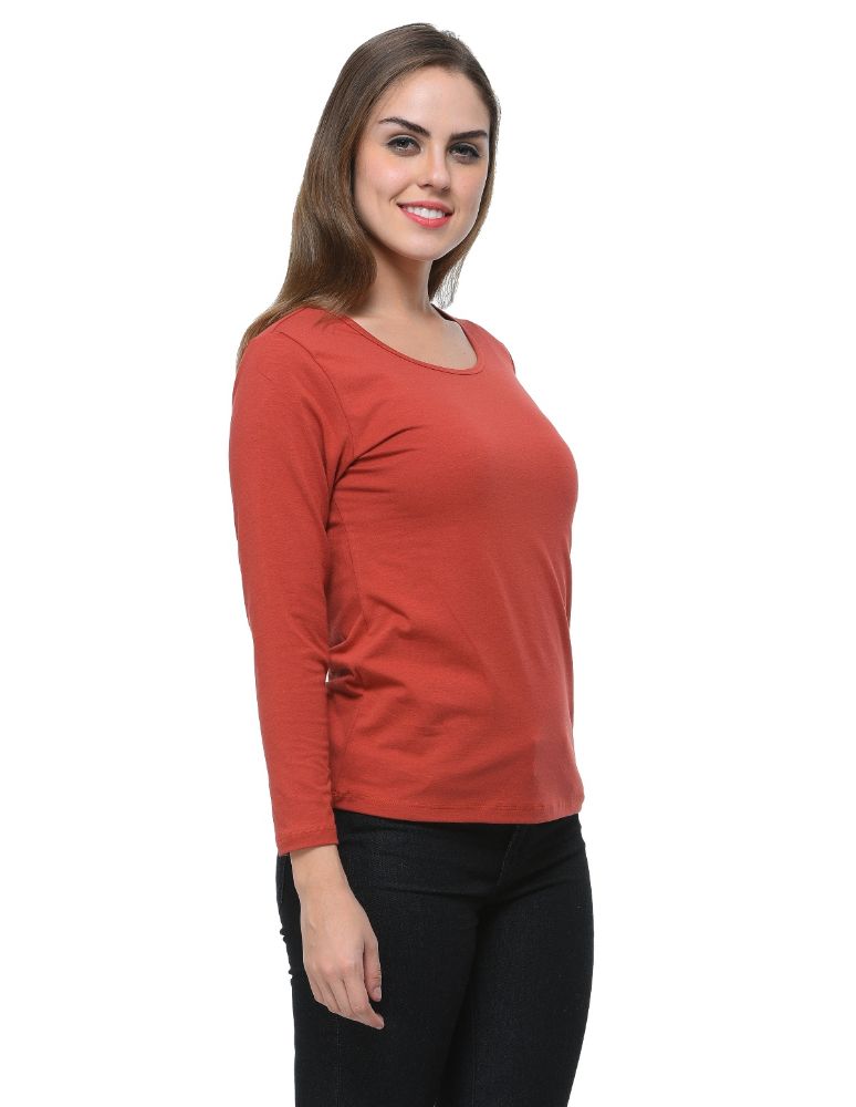 Picture of Frenchtrendz Cotton Spandex Dark Rust Bateu Neck Full Sleeve Top