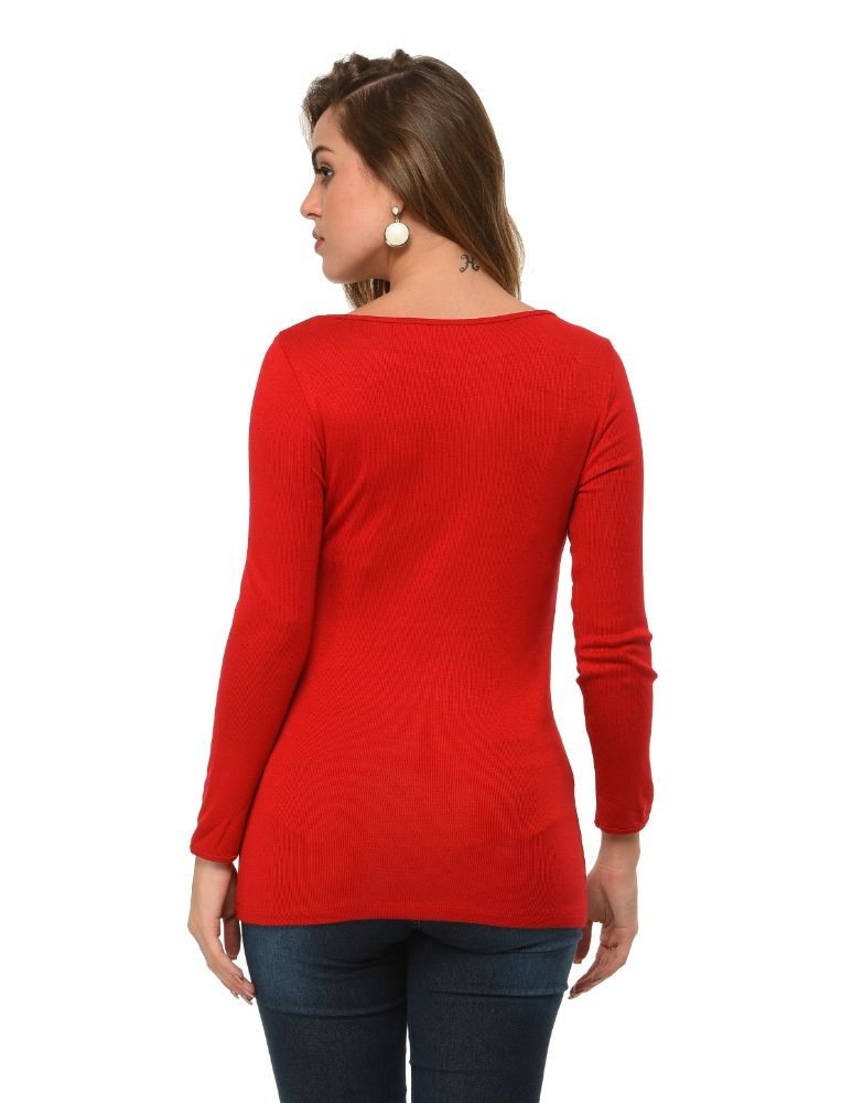 Picture of Frenchtrendz Rib Viscose Maroon T-Shirt