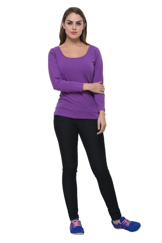 Picture of Frenchtrendz Cotton Spandex Light Purple Scoop Neck Full Sleeve Top