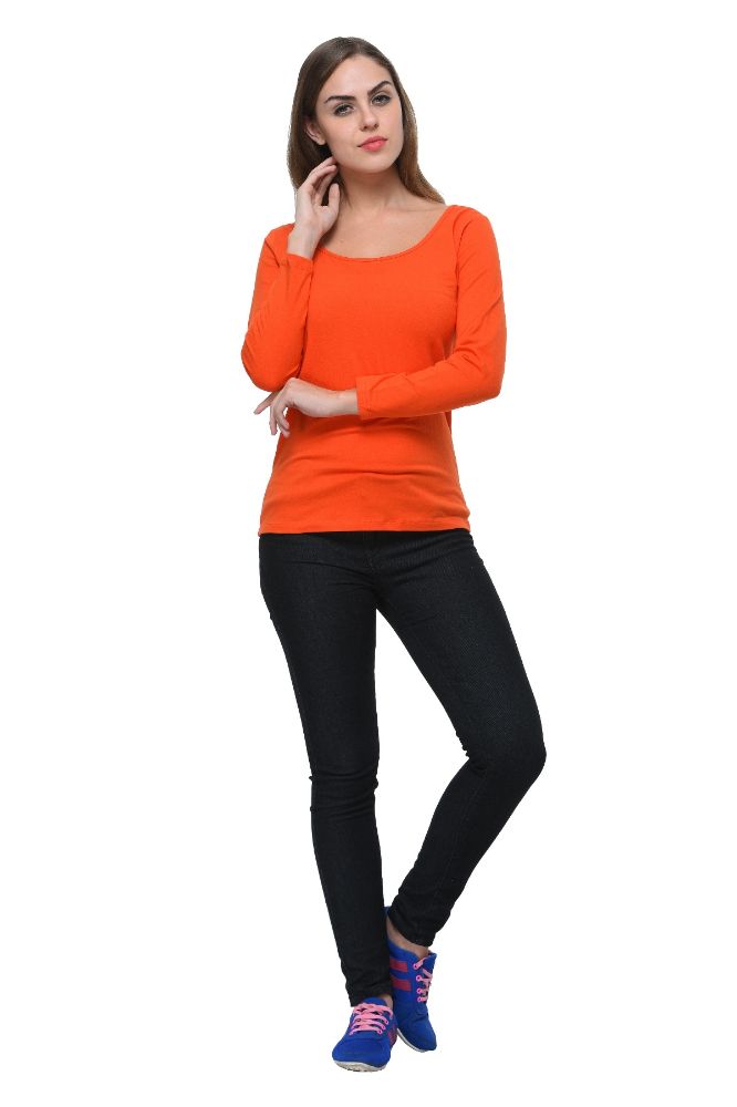 Picture of Frenchtrendz Cotton Spandex Rust Red Scoop Neck Full Sleeve Top