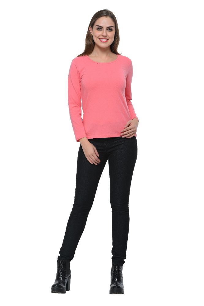 Picture of Frenchtrendz Cotton Spandex Coral Bateu Neck Full Sleeve Top