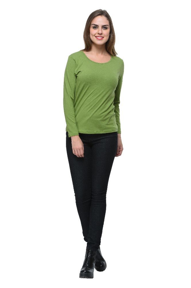 Picture of Frenchtrendz Cotton Spandex Parrot Green Bateu Neck Full Sleeve Top
