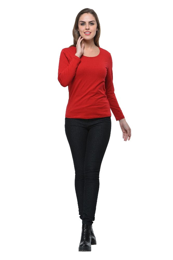 Picture of Frenchtrendz Cotton Spandex Maroon Bateu Neck Full Sleeve top