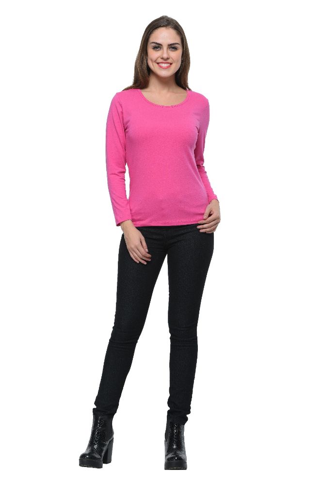 Picture of Frenchtrendz Cotton Spandex Pink Bateu Neck Full Sleeve Top