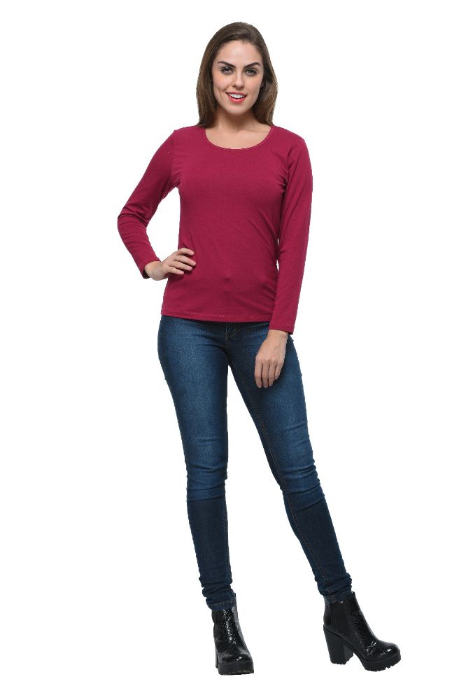 Picture of Frenchtrendz Cotton Spandex Dark Voilet Bateu Neck Full Sleeve Top