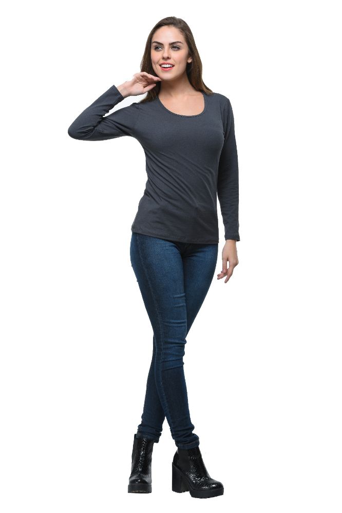 Picture of Frenchtrendz Cotton Spandex Slate Bateu Neck Full Sleeve Top