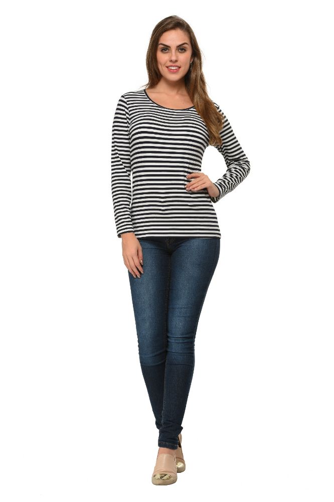 Picture of Frenchtrendz Viscose Spandex White Navy T-Shirt