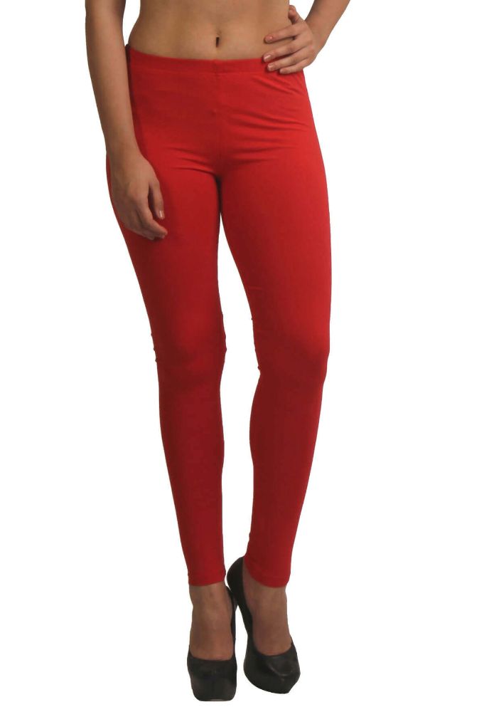 Picture of Frenchtrendz Cotton Spandex Fleece Red Warmer Ankle Leggings