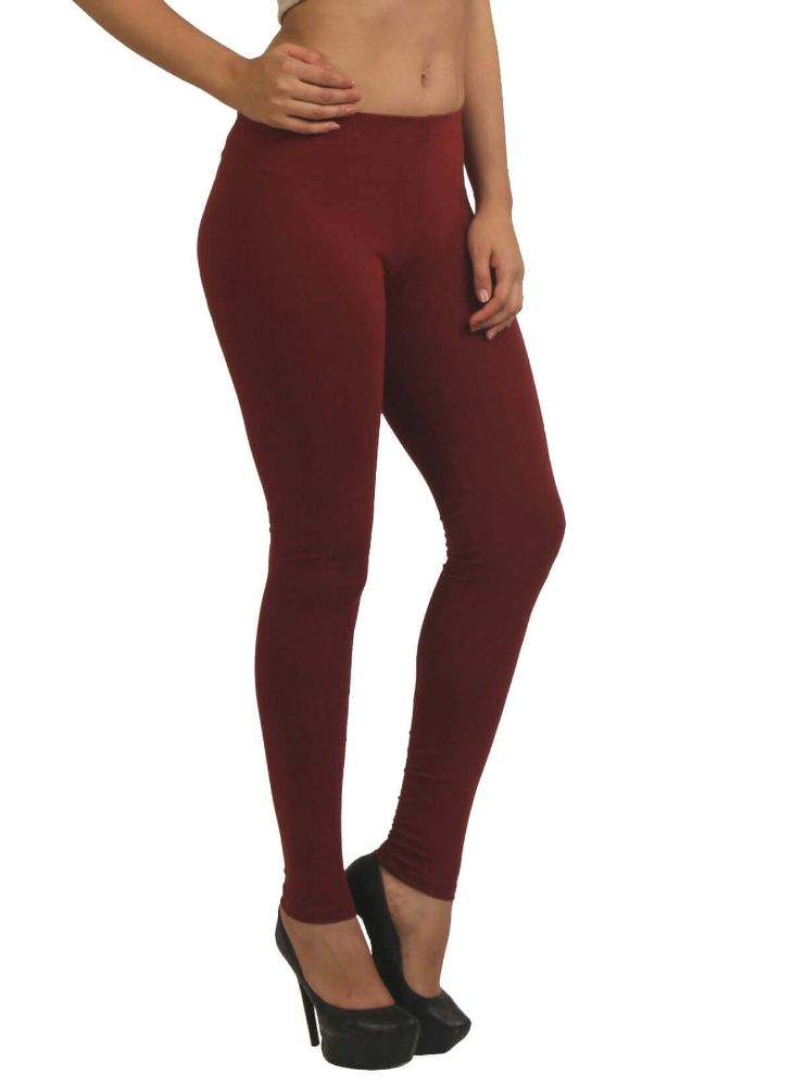 Picture of Frenchtrendz Cotton Spandex Fleece Dark Maroon Warmer Ankle Leggings
