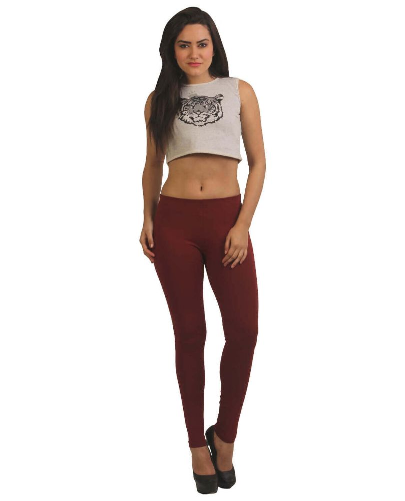 Picture of Frenchtrendz Cotton Spandex Fleece Dark Maroon Warmer Ankle Leggings