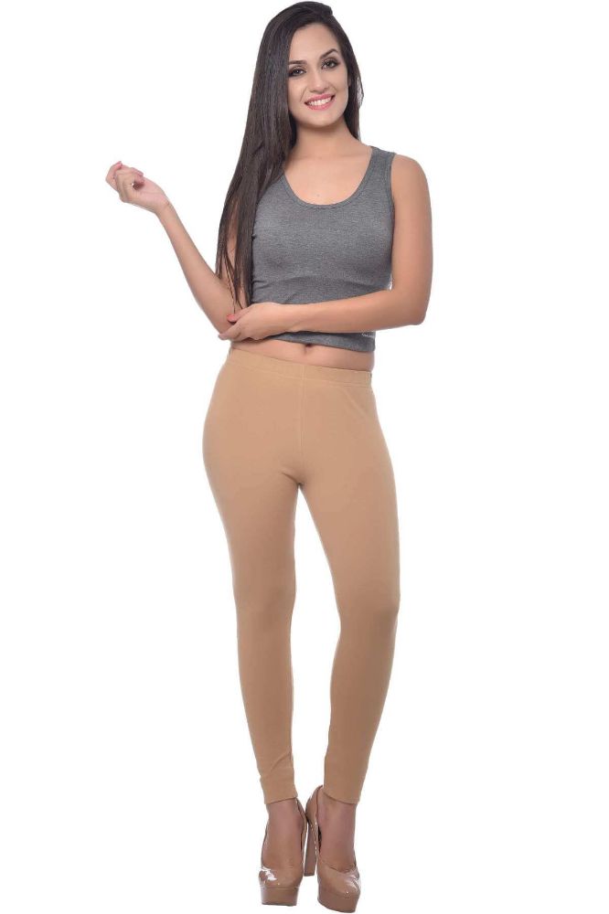 Picture of Frenchtrendz Cotton Spandex Fleece Beige Warmer Ankle Leggings