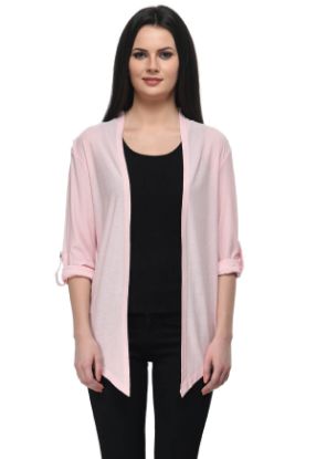 Picture of Frenchtrendz Viscose Crepe Baby Pink Medium Length 3/4 Sleeve Shrug