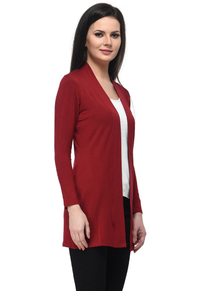 Picture of Frenchtrendz Viscose Spandex Maroon Long Length Shrug