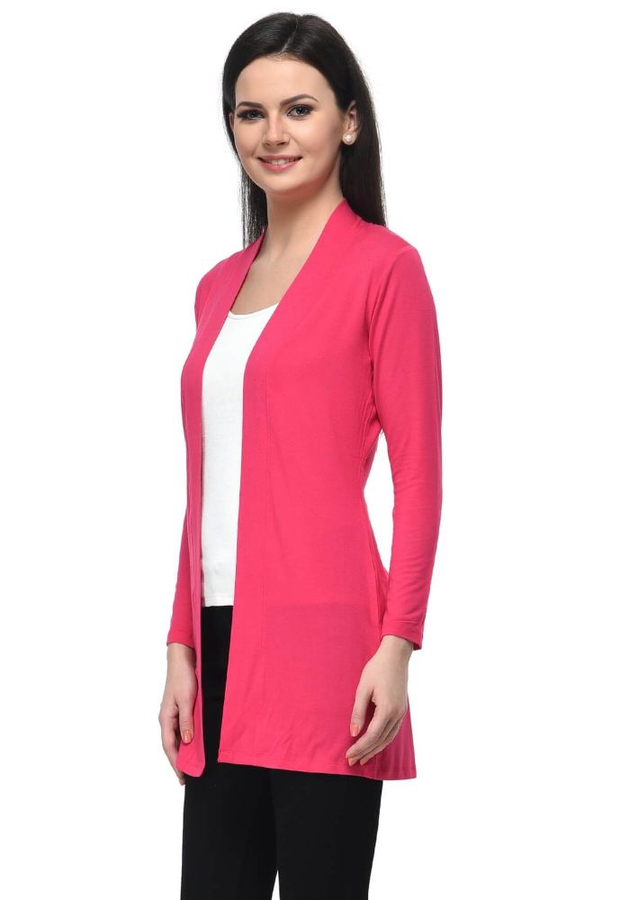 Picture of Frenchtrendz Viscose Spandex Pink Long Length Shrug