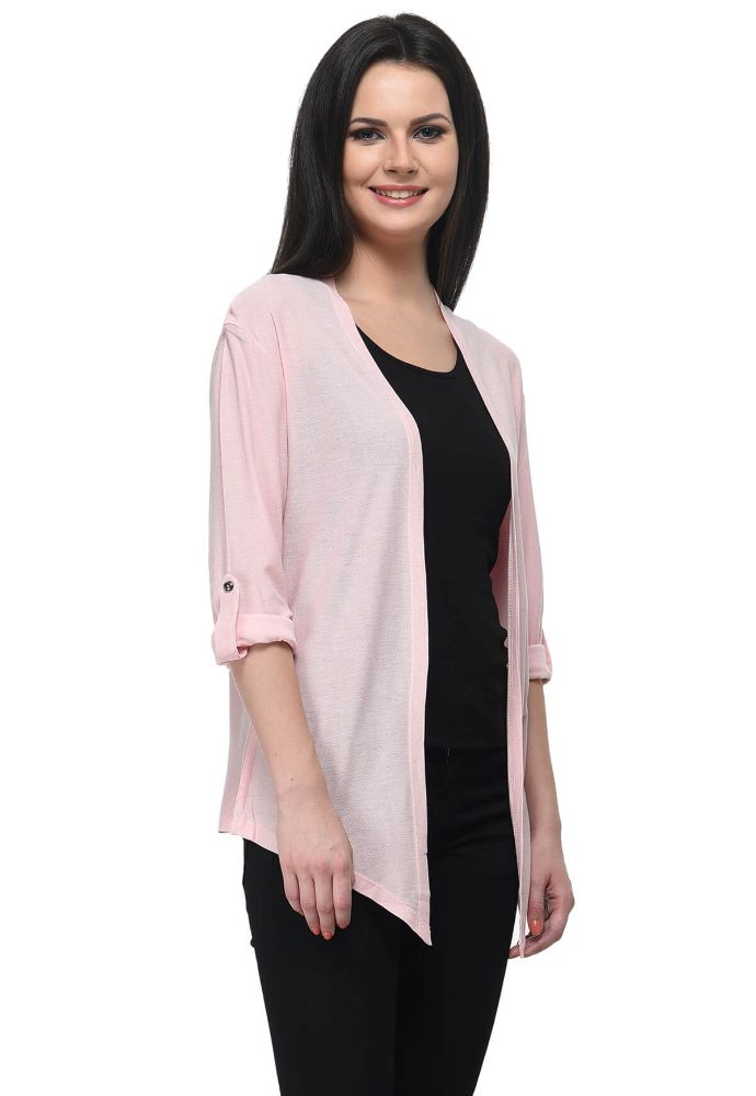 Picture of Frenchtrendz Viscose Crepe Baby Pink Medium Length 3/4 Sleeve Shrug