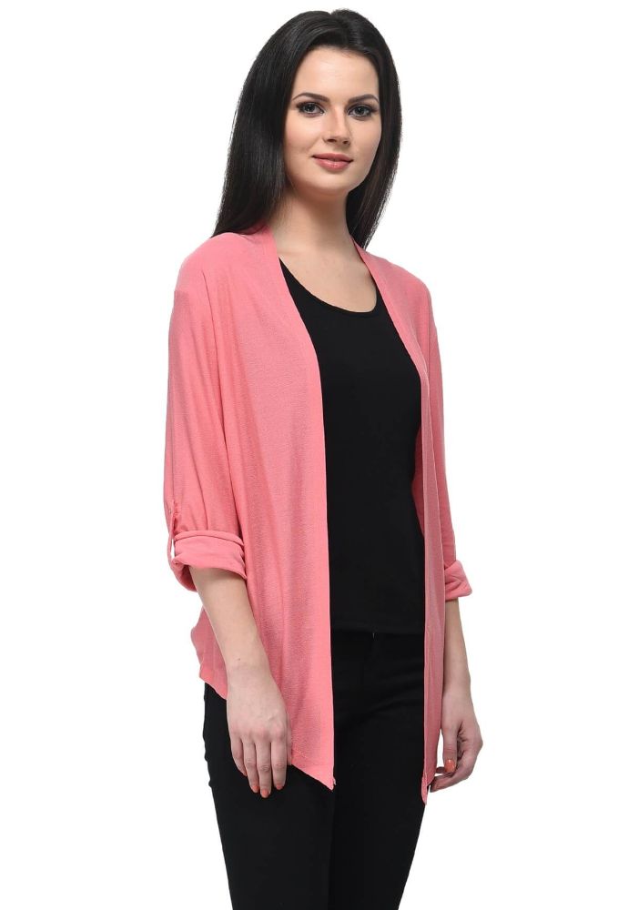 Picture of Frenchtrendz Viscose Crepe Coral Medium Length 3/4 Sleeve Shrug