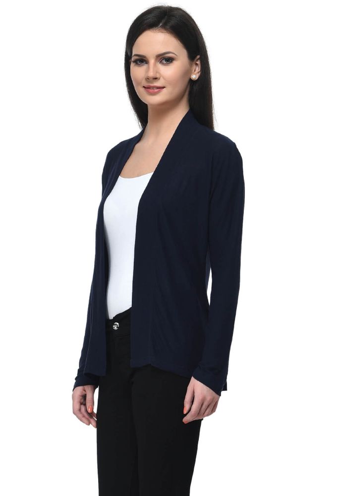 Picture of Frenchtrendz Viscose Crepe Navy Front Placket Medium Length full Sleeve Shrug