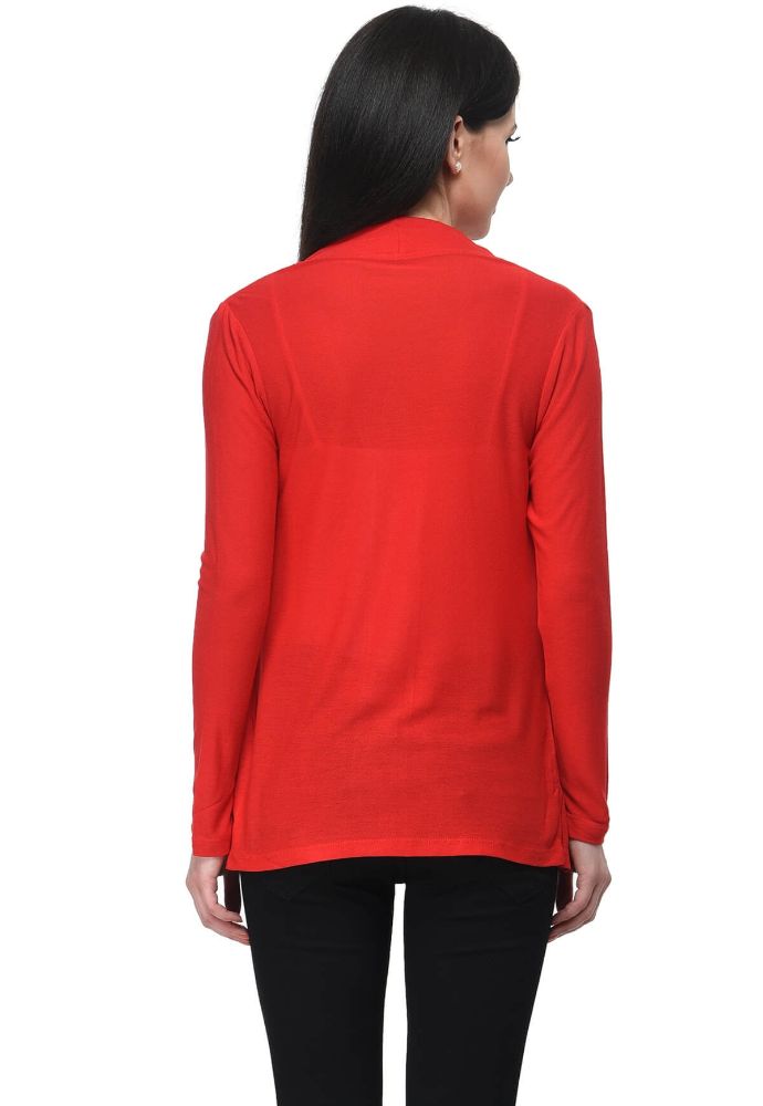 Picture of Frenchtrendz Viscose Crepe Red Front Placket Medium Length full Sleeve Shrug