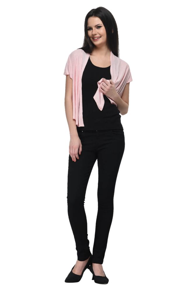 Picture of Frenchtrendz Viscose Crepe Baby Pink Short Length Shrug