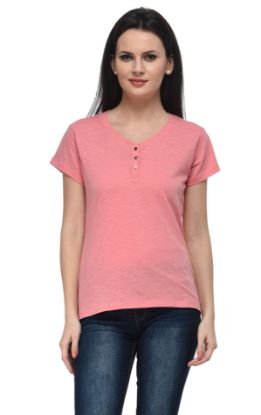 Picture of Frenchtrendz Cotton Slub Coral Henley neck short Sleeve Top