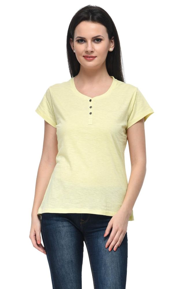 Picture of Frenchtrendz Cotton Slub Butter Henley neck short Sleeve Top