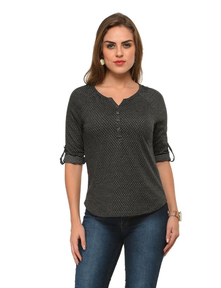 Picture of Frenchtrendz Cotton Poly Black Raglan 3/4 Sleeve Top